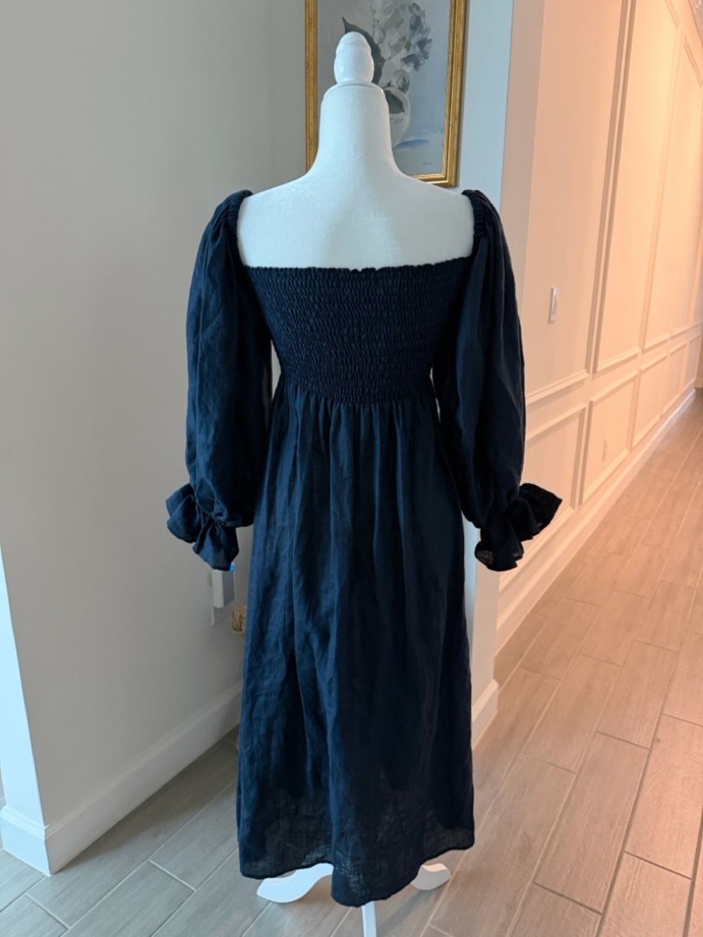 Sleeper Atlanta Linen Midi Dress Navy Off Shoulder Poetcore Langenlook Romantic